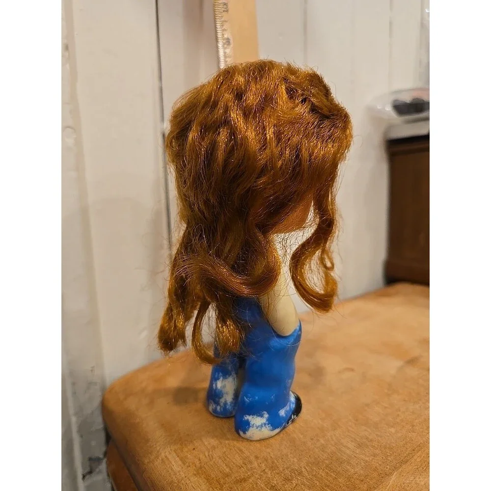 Vintage Aral petrol Station Advertising Rubber Girl Doll Strawberry Blonde Blue